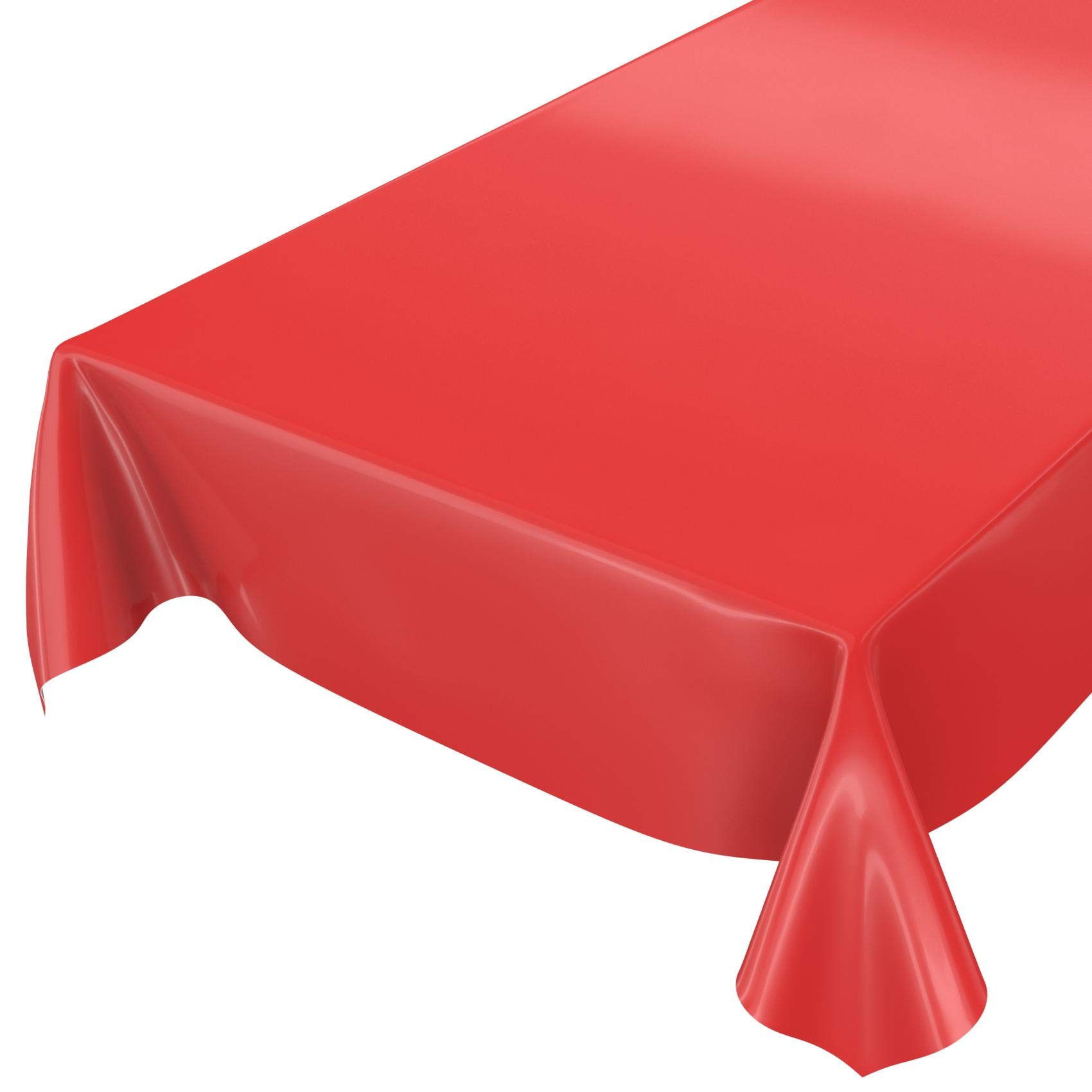 Anro Washable Tablecloth, Shiny Oilcloth, Monochrome, Wax Cloth, red, Schnittkante 140 x 140cm