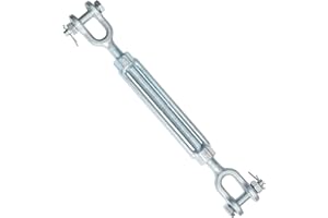 Jamiikury 5/8" Jaw Jaw Turnbuckle Galvanized Jaw and Jaw Turnbuckle, Jaw Jaw Closed Body Marine Turnbuckle Jaw, 5000lbs Working Load Limit, Durable for Wire Rope Cable (5/8" x 6")