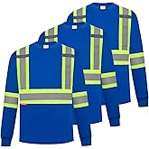 ProtectX Men's High Visibility Heavy Duty Long Sleeve Reflective Safety T-Shirts for Construction, Class 2-3 Type R