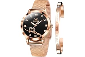 OLEVS Rose Gold Watch for Women Mesh Strap Fashion Dress Hearts Japanese Quartz Waterproof Luminous Ladies Watches Bracelet Sets