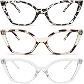 DXYXYO Cat Eye Reading Glasses for Women 3 Pack Anti Blue Light Computer Readers Stylish Retro with Spring Hinge