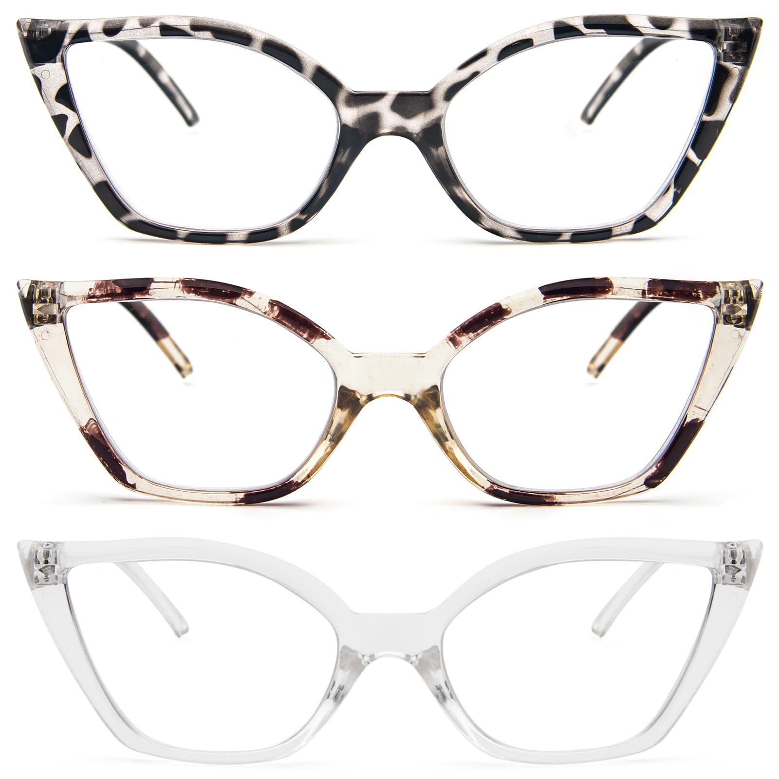 Photo 1 of DXYXYO Cat Eye Reading Glasses 2.0+ for Women 3 Pack Anti Blue Light Computer Readers Stylish Retro with Spring Hinge, Demi+champagne leopard+clear