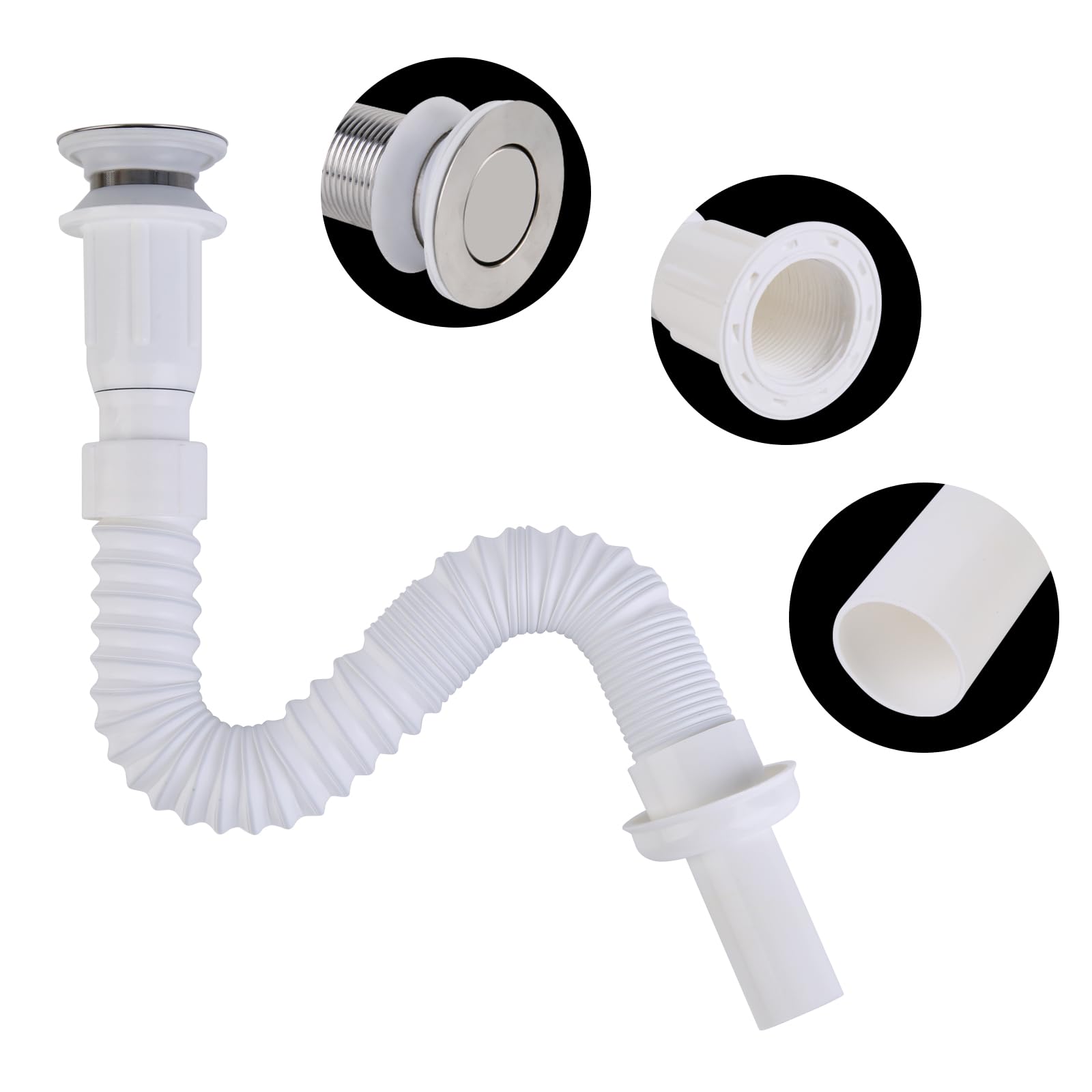 ICEBLUEOR Flexible Waste Pipe Connector Kit - 1 1/4 Inch Universal Plumbing Trap for Bath, Wash Basin, Kitchen Sink - Plastic Drain Pipe
