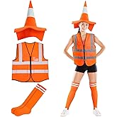 Haull 3 Pcs Halloween Traffic Cone Costume Construction Orange Costume Reflective Visibility Vest for Halloween Men Women Accessory