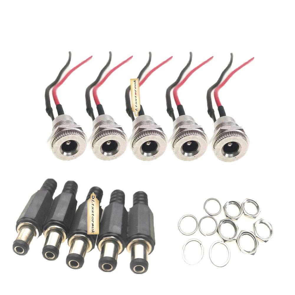 Lsgoodcare 5.5 x 2.1 MM 10A Dc Power Jack Socket Dc-099 30V Threaded Female Mount Connector Adapter with 3.94Ich 18Awg Cable & Dc Barrel Jack Plug Male