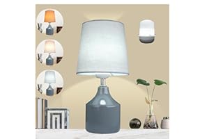AIDENOEY Small Table Lamp for Bedroom -Bedside Desk Reading Lamps with 3 Way DimmableTouch,12" Nightstand Ceramic Lamp with Fabric Shade for Kids Room,Living Room,Dorm,Home Office (Dark Grey)