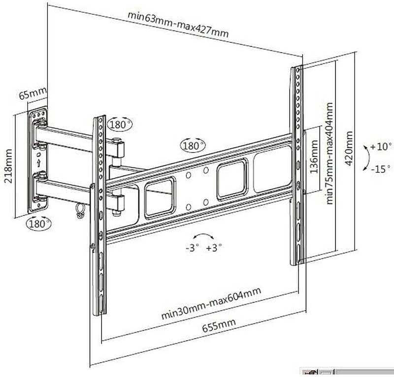 650342 Wandhalterung/artikulierende TV-Wandmontagehalterung/177,8 cm/ 37 bis 70 Zoll/4Gelenke neigbar/schwarz