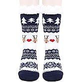 LOMIMOS Christmas Thick Slipper Sock For Women, Xmas Fuzzy Non Slip Socks Comfy Fluffy Warm For Christmas Winter Home Holiday Hostess Gifts
