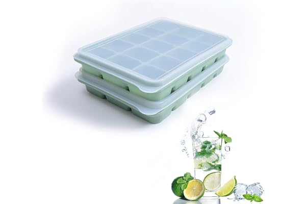 Tvmania Ice Cube Trays Set of 2, Easy Release 15 Flexible Silicone Ice Cube Molds with Removable Lid Reusable Freezer Ice Tra