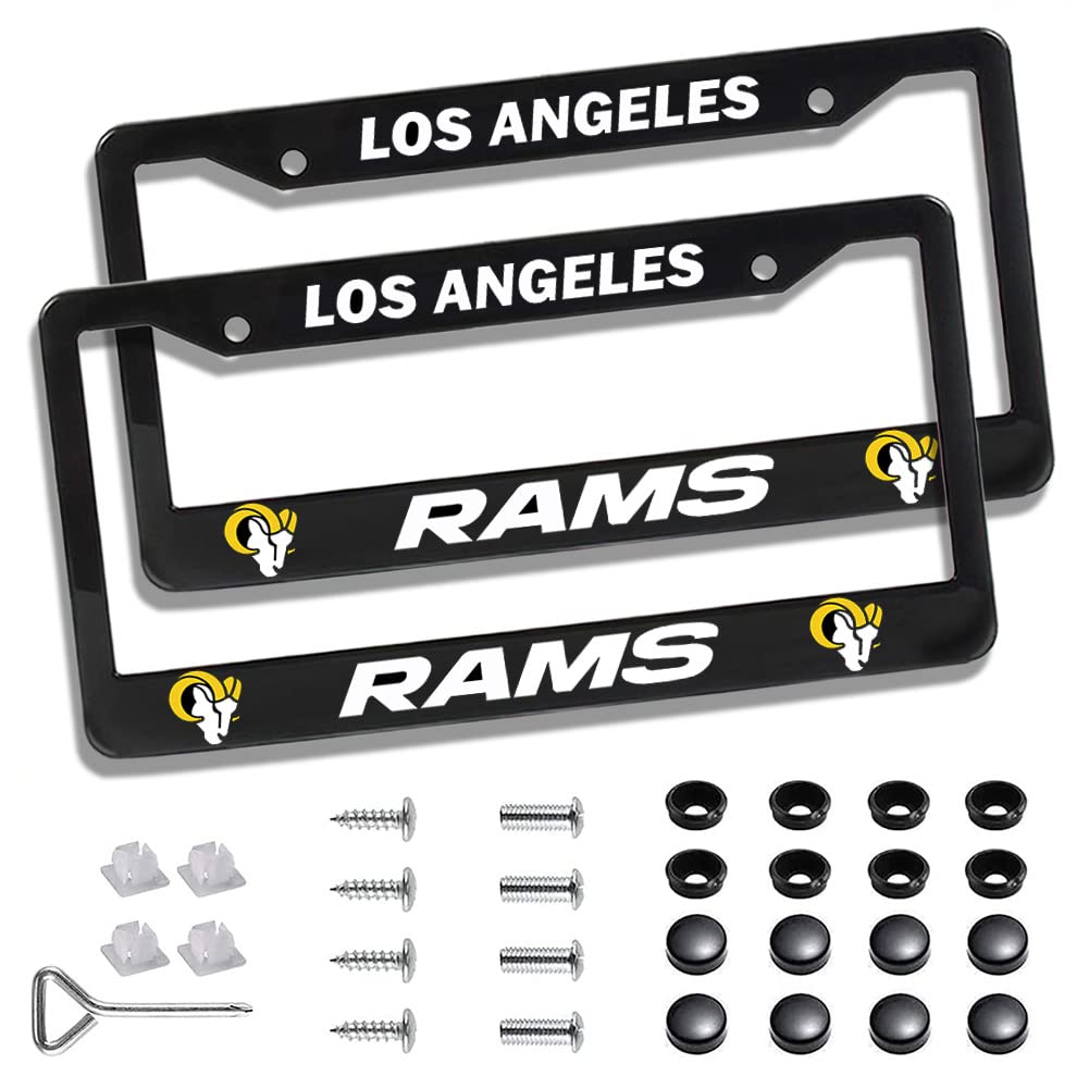 Photo 1 of 2 Piece License Plate Frames for Rams Sport Fan, Rustproof Aluminum Alloy US Standard License Plate Holder with Screw Caps Cover (Black)