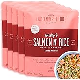 Portland Pet Food Company Fresh Dog Food Pouches Human-Grade Toppers Wet Pet Meal & Mix-Ins - Gluten-Free Limited Ingredient Wally’s Salmon N’ Rice - Large & Small Breed, Puppy to Senior - 5 Pack