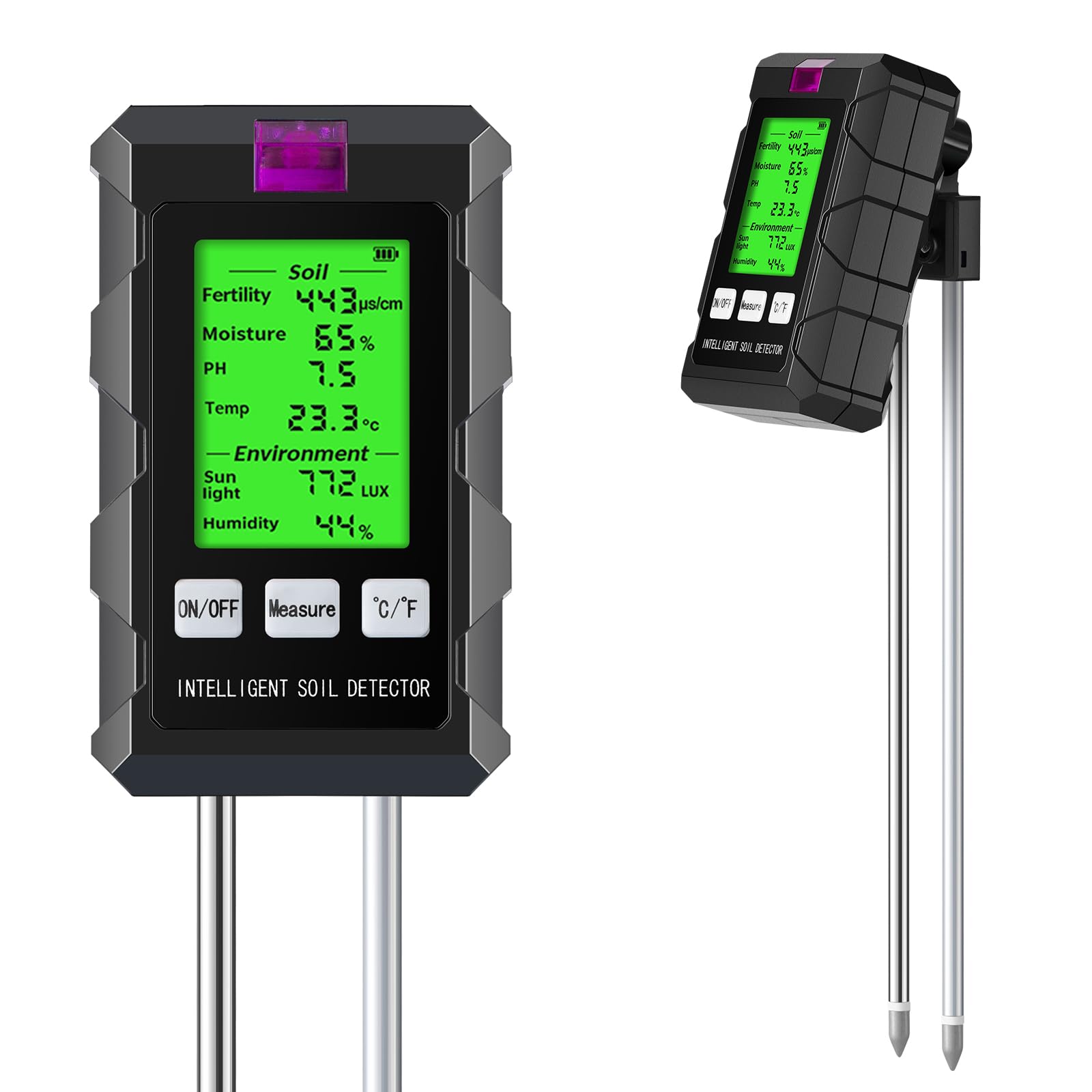 Photo 1 of 6 in 1 Soil Tester Digital Moisture Meter with Dual Probe, pH/Temperature/Moisture/Sunlight/Air Humidity/Fertility, Soil pH Tester for Farming, Gardening, Lawns and More (2*AAA Battery Needed)