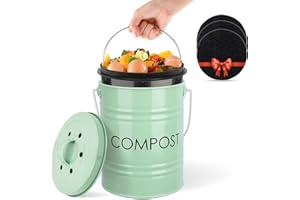 Vipush Kitchen Countertop Compost Bin with lid – Small, Includes Inner Compost Bucket Liner & Charcoal Filter, Green