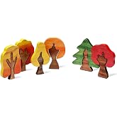 Blueweenly 6 Pcs Wooden Autumn Trees Puzzle, Small World Play Set | Warm Fall Colors, Two-Piece Trunk and Canopy Design, Miniature Forest Scenes, Thanksgiving Crafts, Creative Small World Play