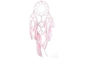 Soft Dream Catchers - Light Pink Goose Feathers with Multiring, Luxury Pearl, Natural Leather, Handmade Large Dreamcatcher for Bedroom Wall Dorm Decor - HOLSM-III