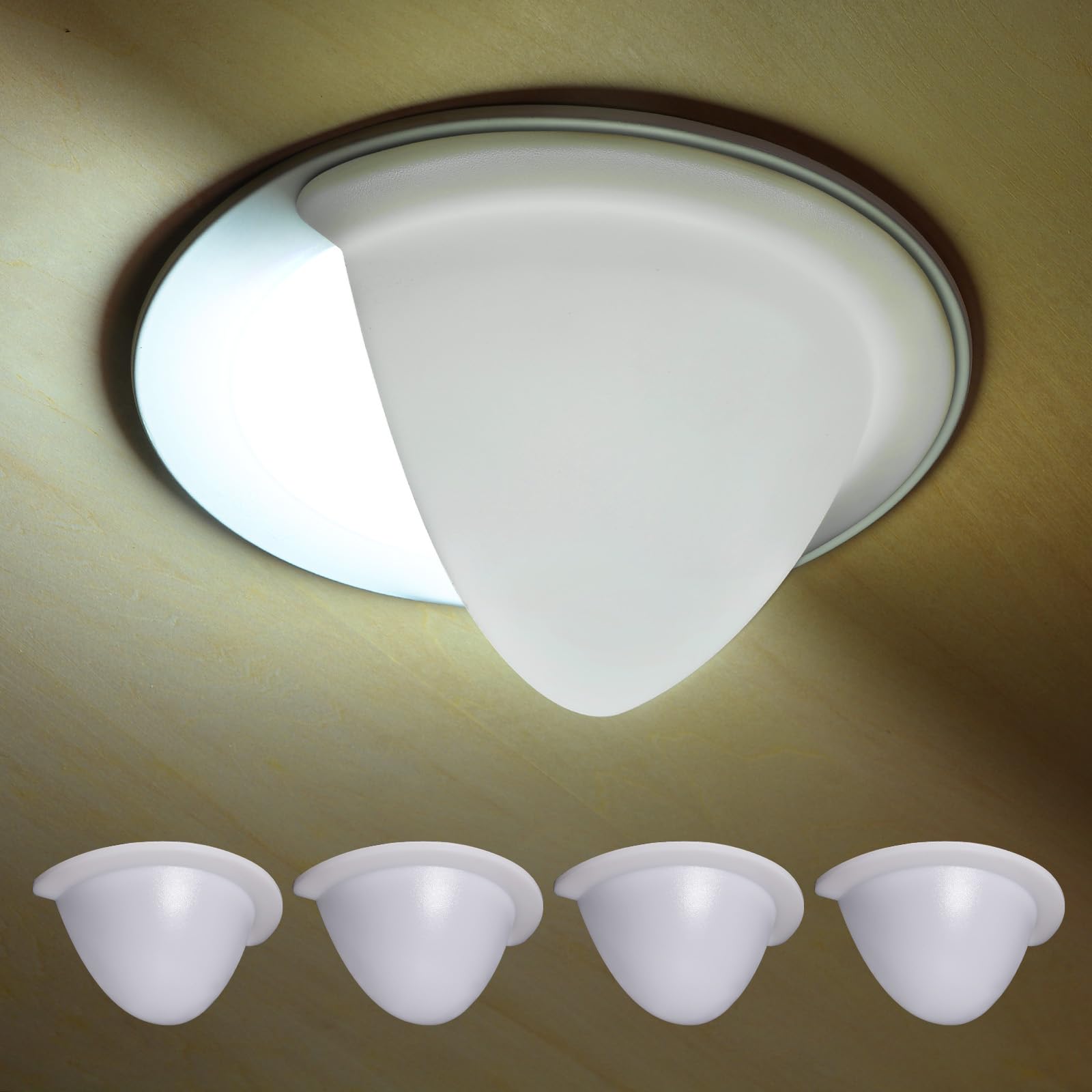 Photo 1 of 4 Pack Recessed Light Cover with 40% Translucent for 6 Inch, Can Light Cover Half Shade Stick-On with Super Strong Double-Sided Tape, Anti-Yellow Cream White Easy Install (4, 6 INCH)