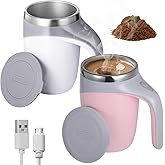 Self Stirring Coffee Mug, 2 Pcs Automatic Adsorbent Travel Stirring Mug, 13.3oz Rechargeable Electric Mixing Cups, 304 Stainless Steel Rotating Travel Cups, Christmas Birthday Presents(White,Pink)