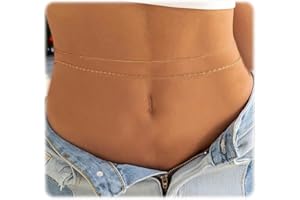 ASCOMY Waist Chains for Women 14K Gold Plated 2Pcs Body Chains Layered Cuban Pearl Satellite Beads Rope Coin Heart Pendant Be