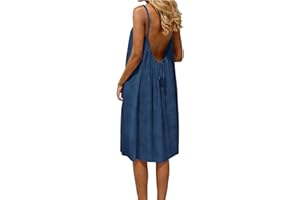 Backless Cami Dresses for Women Spaghetti Strap Solid Color Midi Dress Low Back Summer Beach House Casual Sundress