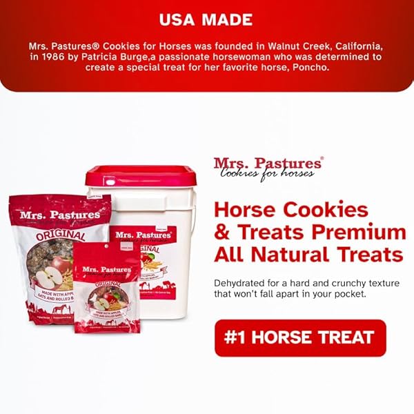 MRS PASTURES COOKIES AND TREATS FOR HORSES – PREMIUM HORSE TREATS – MADE WITH APPLES, OATS, AND ROLLED BARLEY – PRESERVATIVE FREE – ALL NATURAL INGREDIENTS – NO CORN OR SOY – MADE IN USA – (5LB BAG)