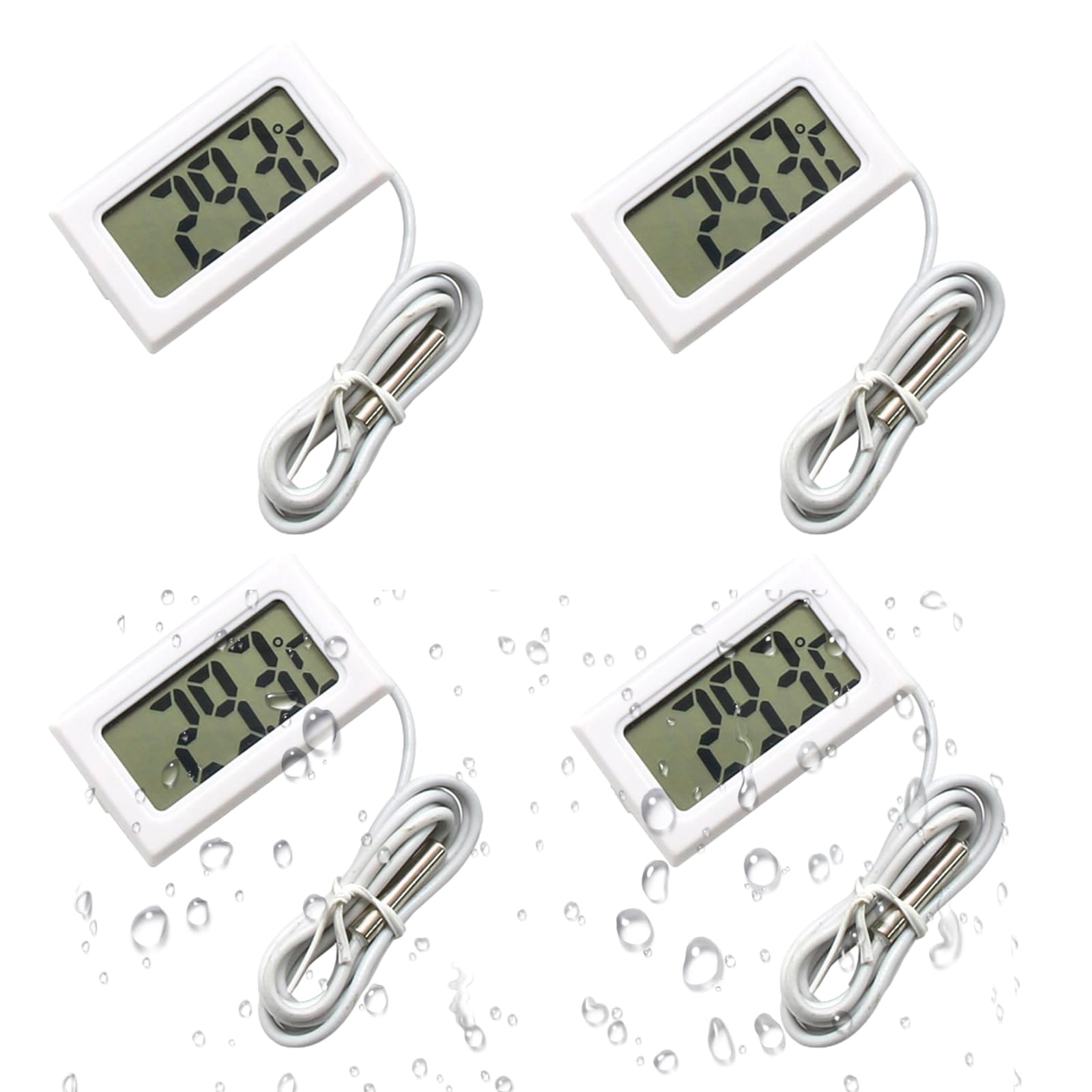 Digital LCD Thermometer 4 Pack Radiator Balancing Thermometer with External Waterproof Probe for Fridge Freezer Refrigerator Aquarium Fish tank Water Temperature Thermodetector Monitor (White)