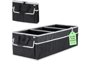 MIU COLOR Trunk Organizer for Car, SUV Trunk Organizer, 12 Pockets, Non-Slip Bottom, Sturdy Oxford Car Organizer for Sedans, Van, Jeep, Grocery, Large 3 Compartments, Black Gray, 32"×13"×10.6"