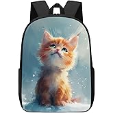 DOINBEE Cute Cat Backpack for School, Kawaii Orange Cat Kitty Kitten Backpacks for Kids Boys Girls, Blue Animal Waterproof Kindergarten Elementary Middle Students Bookbag Casual Daypack 17"