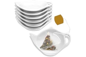 PRINCESS BLING DIAMONDS 6 Pack Porcelain Tea Bag Coasters,Tea Bag Holder for Used,Classic Teaspoon Rest Pad Heat-Resistant Coasters Cute Tea Bag Dish Saucer Teabag Caddy Holder Set for Organizing Tea Time (6)