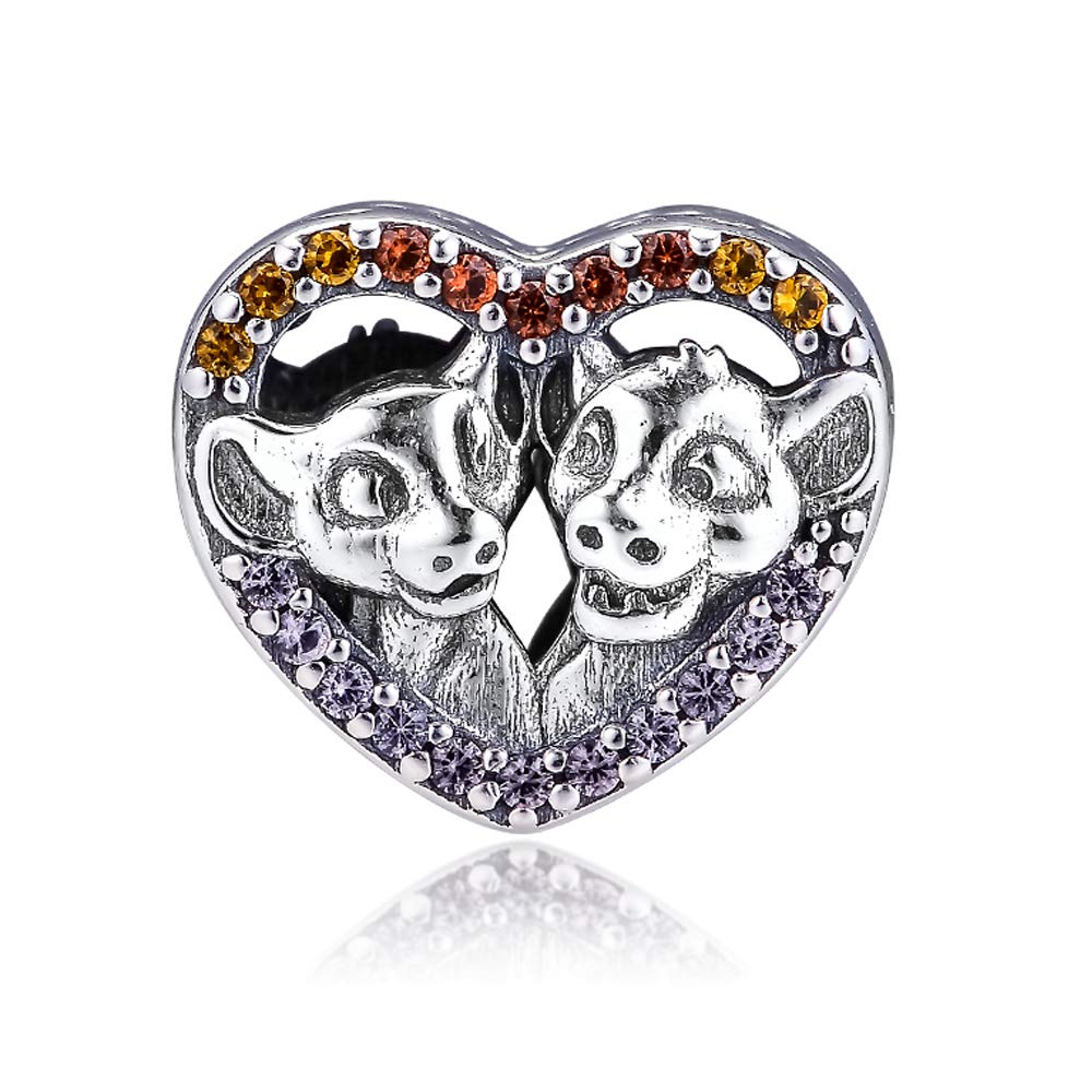 PANDOCCI 2019 Pre Autumn Sparkling Simba & Nala Heart Bead 925 Silver DIY Fits for Original Pandora Bracelets Charm Fashion Jewelry