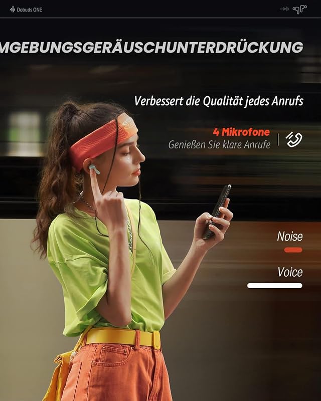 Bluetooth Kopfhörer mit Geräuschunterdrückung, In Ear Kopfhörer kabellos mit 12mm Audiotreiber, intensiver Bass, Noise Cancelling Kopfhörer mit 4 Mikrofone, 32 Std Akku, Bluetooth 5.2, Grün