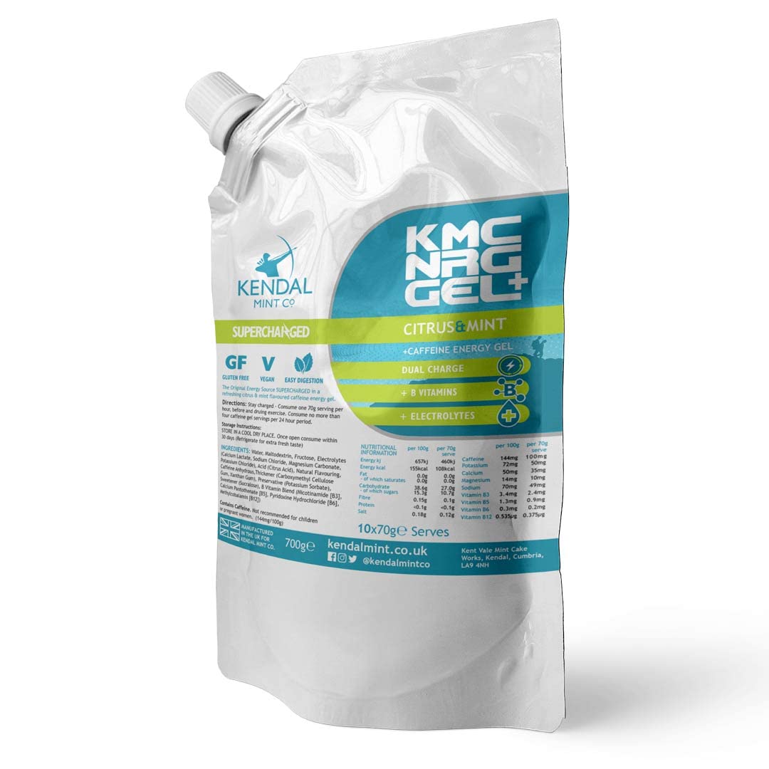 KMC NRG Gel: Energy Gel Refill Pouch - Refreshing Citrus & Mint Caffeine Free (10 x 70g Serves) by Kendal Mint Co