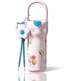 Sidagar 24 oz Tumbler with Handle and Straw, Stainless Steel Insulated Water Tumbler, Aesthetic Floral Coffee Mug for Women, Yoga & Commute, Heart Charm Accessory - Bloom Pink