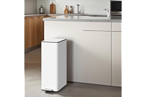 Supervin Stainless Steel Kitchen Garbage Can - 20L (5.3 Gallon) Compact Slim Step-On Bin with Odor Seal, Removable Inner Buck