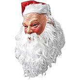 HENGYUTOYMASK Realistic Santa Claus Latex Mask Christmas Costume Cosplay Old Man White Beard Red Cap Mask Adult Party Dress Up Party Carnival Cosplay