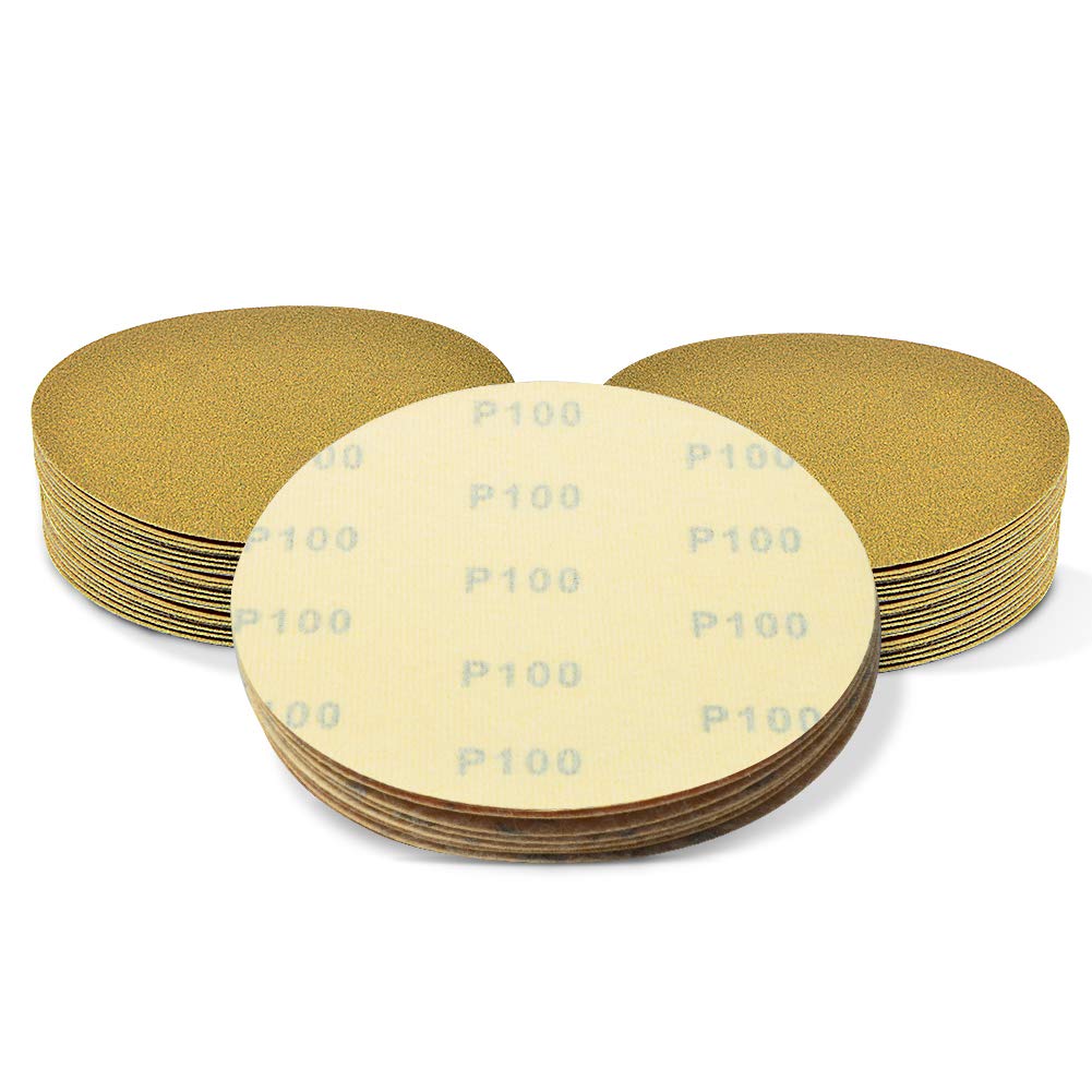 SPEEDWOX 50 Pcs 6 Inches Sanding Discs 100 Grit Dustless Hook and Loop Sandpaper for Random Orbital Sander Yellow Finishing Discs for Automotive Woodworking