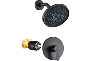Tohlar Shower Faucet Set with Valve Matte Black Shower Trim Kit with 6-Inch Rain Shower Head Single Handle Showers Faucets Hi