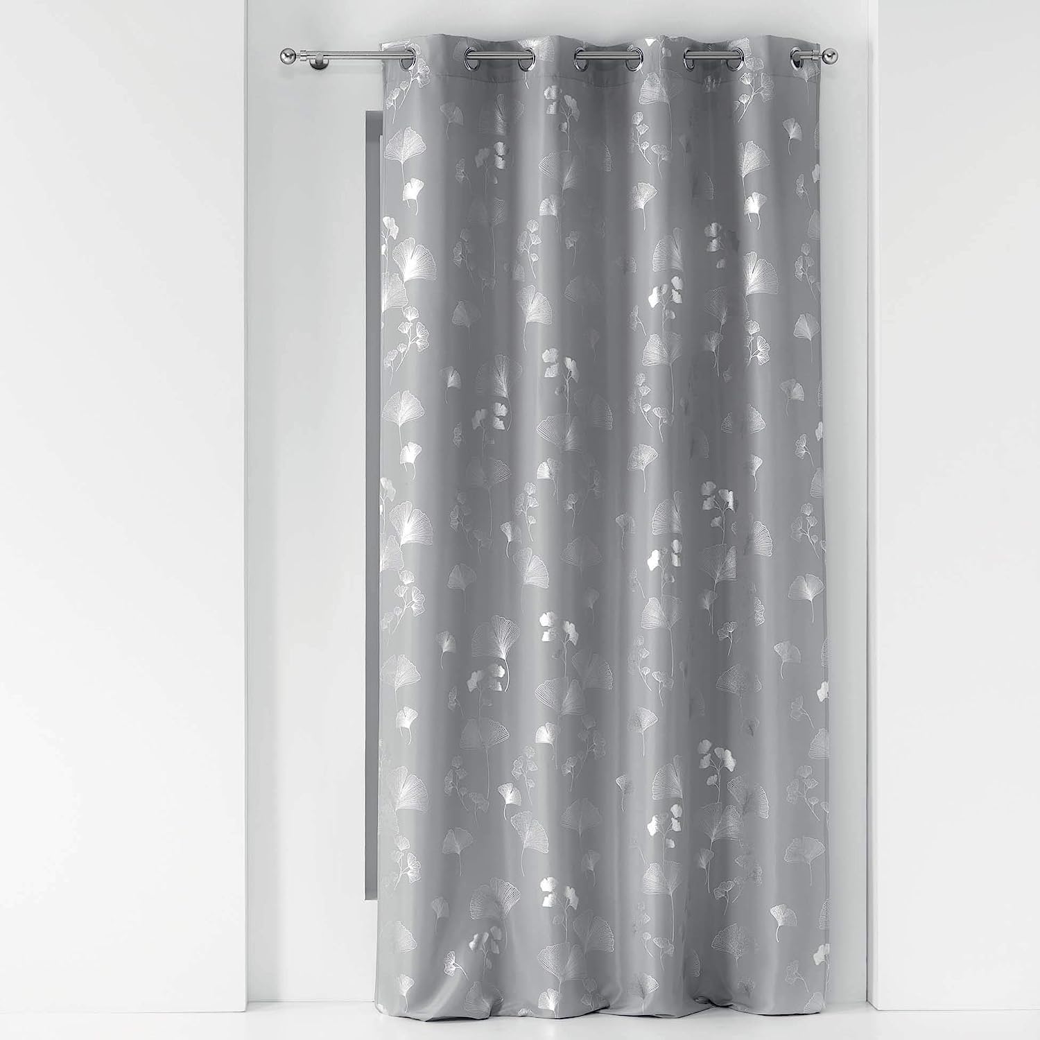 Douceur d'Intérieur Grey Silver Printed Polyester Eyelet Curtain 140 x 260 cm