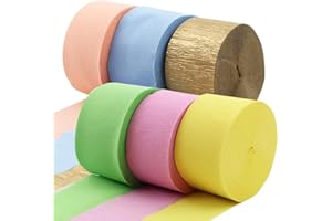 Pastel & Gold Color Crepe Paper Streamer Rolls Hanging Party Decoration Total 490-Feet, 6 Rolls, Birthday Party Streamer for 