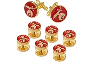 The Quiet Witness 4031846 Set of 6 Shriner Tuxedo Studs & Pair Cuff Links Red Shirt Studs Shrine Noble Scimitar Moon Star Formal Wear Cufflinks
