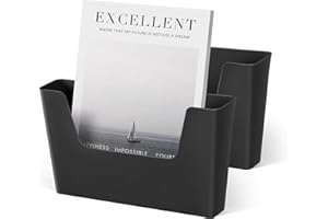 YOHOM 2 PCS Adhesive Wall File Organizer Office Mailbox Wall Mounted File Paper Tray Door mount Magazine Holder (Matte Black)