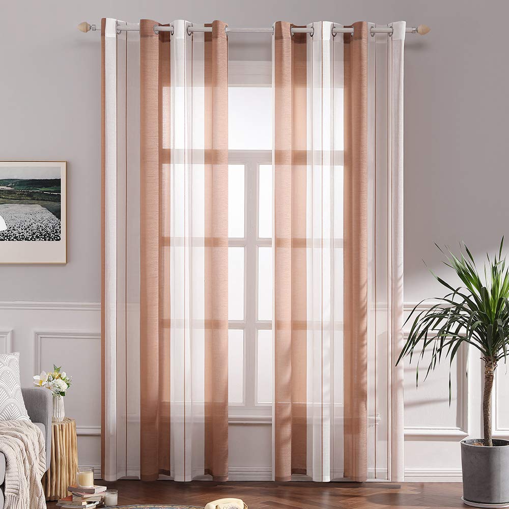 MIULEE Voile Curtains Classic Striped Curtain Translucent Soft Modern Light Filtering Transparent Eyelet Top Window Curtain Polyester for Bedroom Living Room 2 Panels 55" Wx88 L 140x225cm Orange — image 1