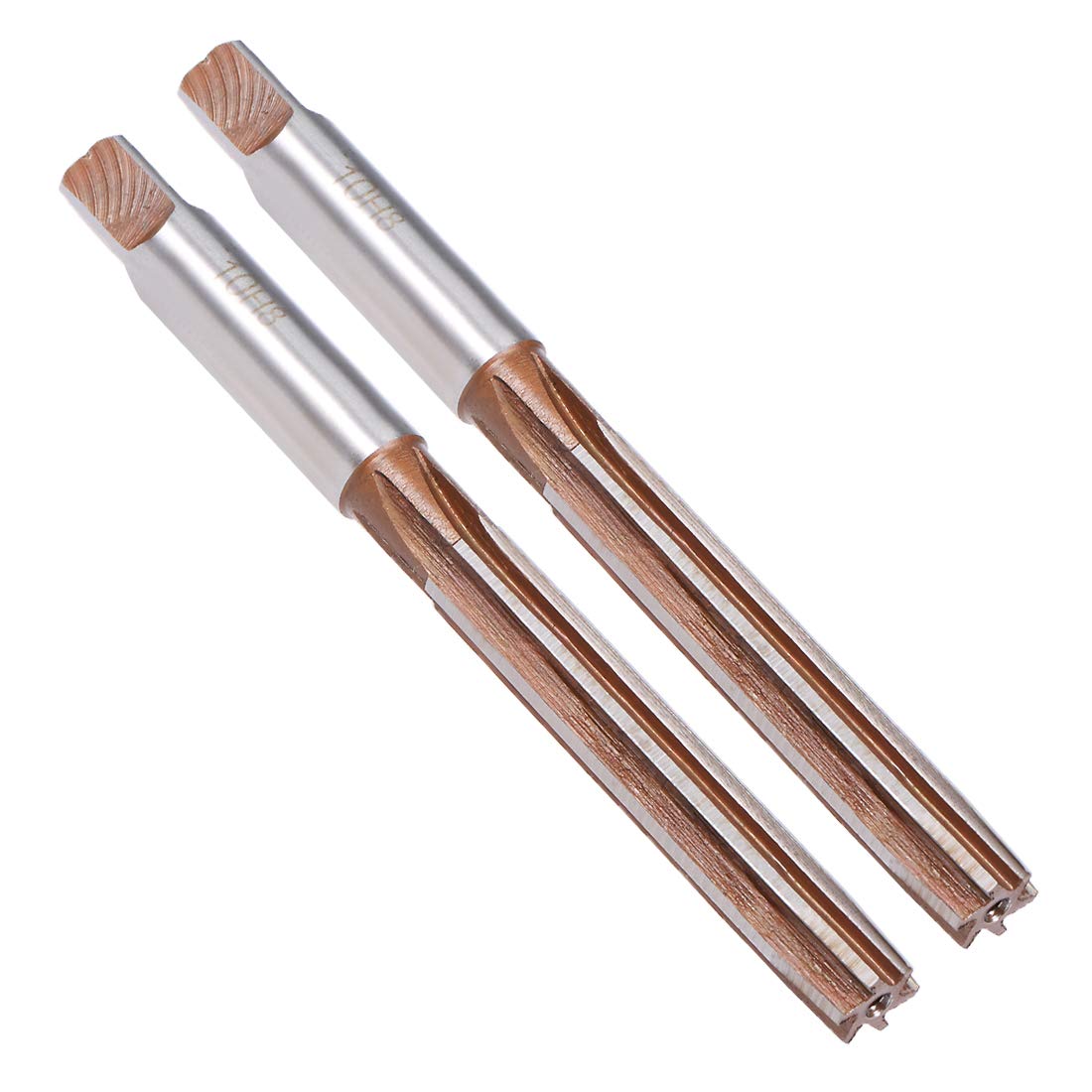 sourcing map Hand Reamer 10mm Alloy Tool Steel H8 6 Straight Flutes Hand Milling Cutter Tool Metric Reaming Drill Bit for Metal 2Pcs