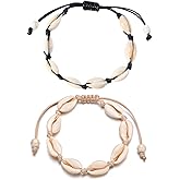 COLORFUL BLING 2 Pieces Handmade Boehmia Natural Cowrie Shell Anklet Seashell Ankle Bracelet Boho Beads Hawaii Foot Jewelry