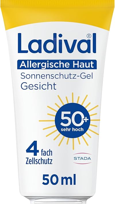 Ladival Sonnenschutz Gel Gesicht LSF 50+ - Sonnencreme für allergische Haut, bei Sonnenallergie und Mallorca-Akne, wasserfest, mit 4-fach Zellschutz und Photolyase, 50ml
