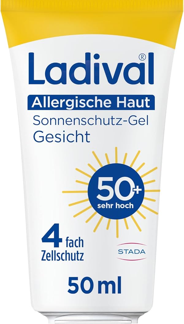Ladival Sonnenschutz Gel Gesicht LSF 50+ - Sonnencreme für allergische Haut, bei Sonnenallergie und Mallorca-Akne, wasserfest, mit 4-fach Zellschutz und Photolyase, 50ml