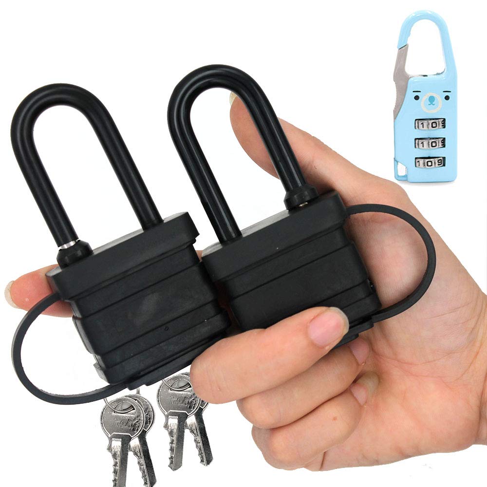 Pack of 2 Long Shackle Waterproof Weatherproof Heavy Duty Padlock - 2 Keys Per Lock - Fully Coated - Designed to Use Outdoors（Send Luggage Lock） (2 Packungen)