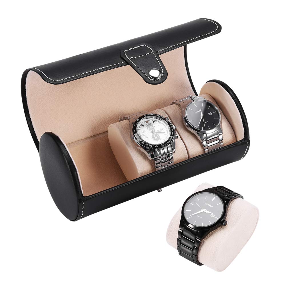 Salmue Watch case, 2 colors, 3 grilles, cylindrical man's metal clasp, storage case for Relo, watch storage box(black)