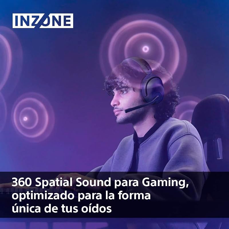 Sony inzone h5 - fone de ouvido para jogos sem fio, som espacial 360 para jogos, assento confortável, bateria de 28 horas, baixa latência, microfone compatível com ai, pc e ps5, colorido