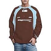 EMMIOL Oversized Crewneck Sweatshirts for Men Vintage Graphic Pullover Loose Fit Streetwear Long Sleeve Top