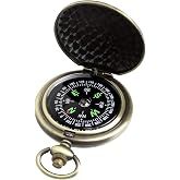 HKSWUTKW Zinc Alloy Waterproof Golden Keychain Compass - Vintage Antique Design for Kids, Boy Scouts &amp; Hiking - Survival Orienteering &amp; Navigation Gear